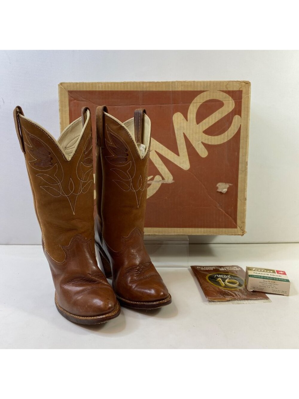 Acme Womens Brown Leather Western Cowboy Boots Vintage With Box Size 6